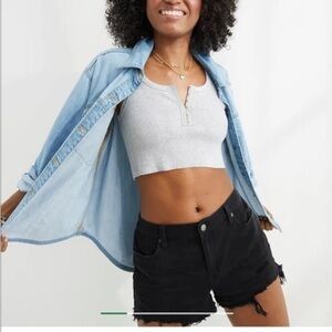 Aerie Daydream Distressed Black Denim Shorts | Size M